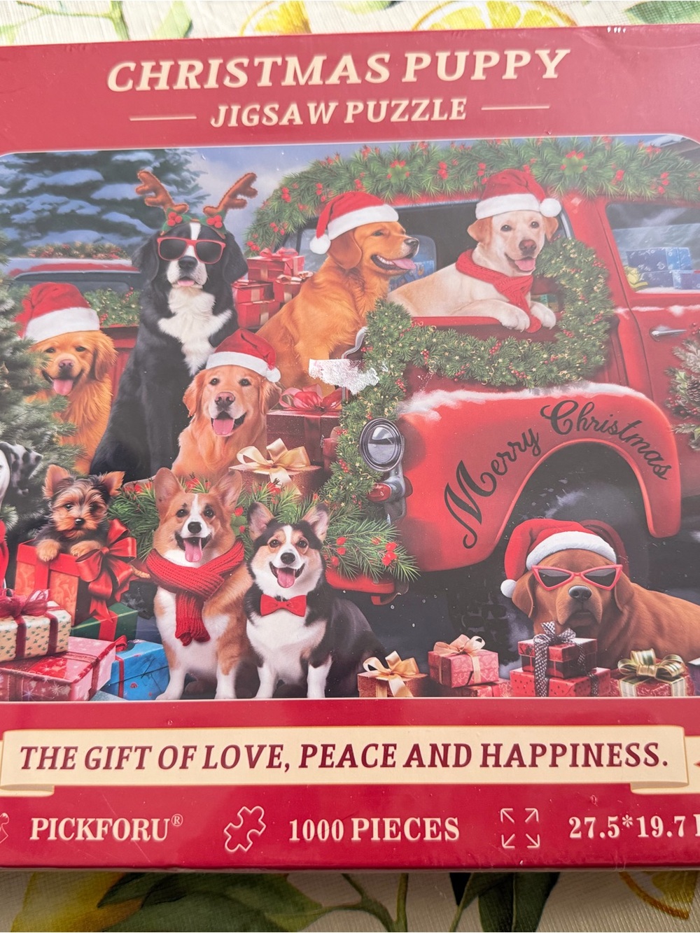 Christmas Puppy Jigsaw Puzzle - Festive Red Truck Design
